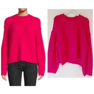 Rebecca Minkoff Cozy Pink Wool Blend Chucky Knit Sweater Balloon Sleeves XL